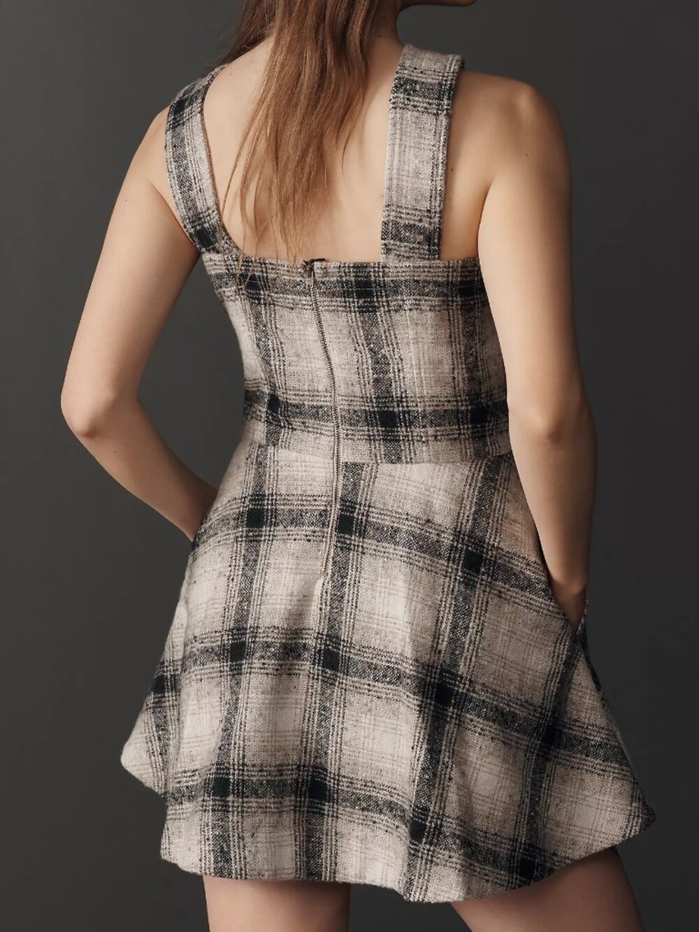 Anthropologie Sleeveless Plaid Romper, Neutral Plaid, 14 - Picture 4 of 4